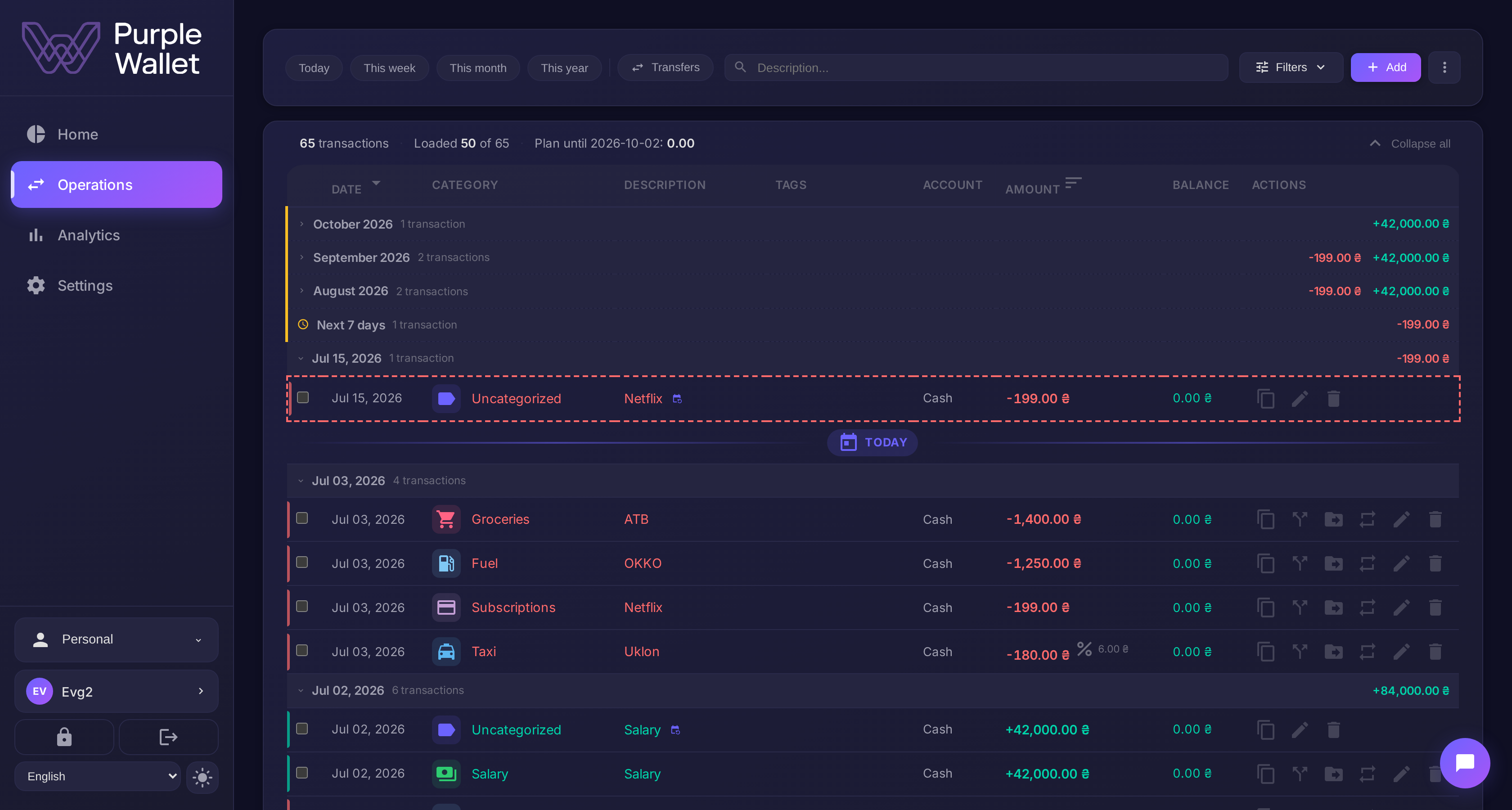 Transaction feed with auto-categories
