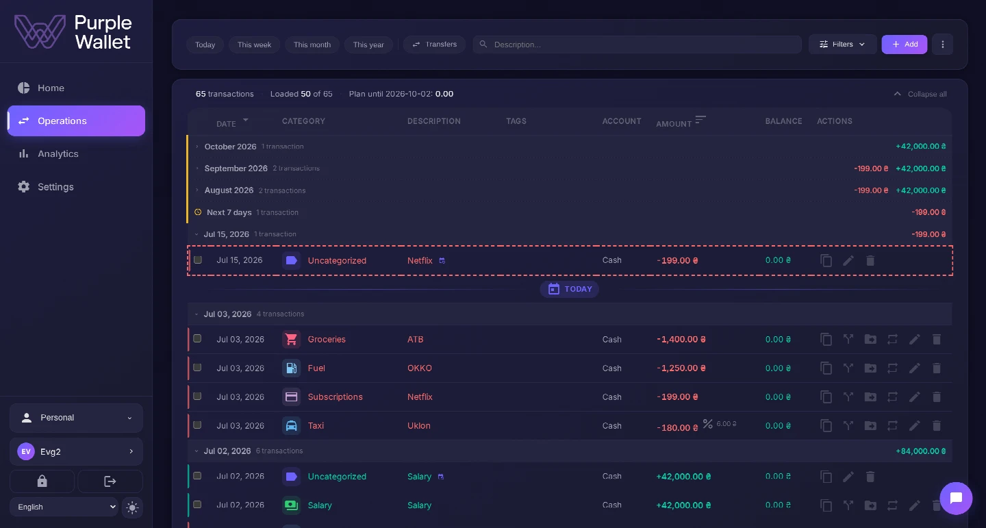 Transaction feed with auto-categories