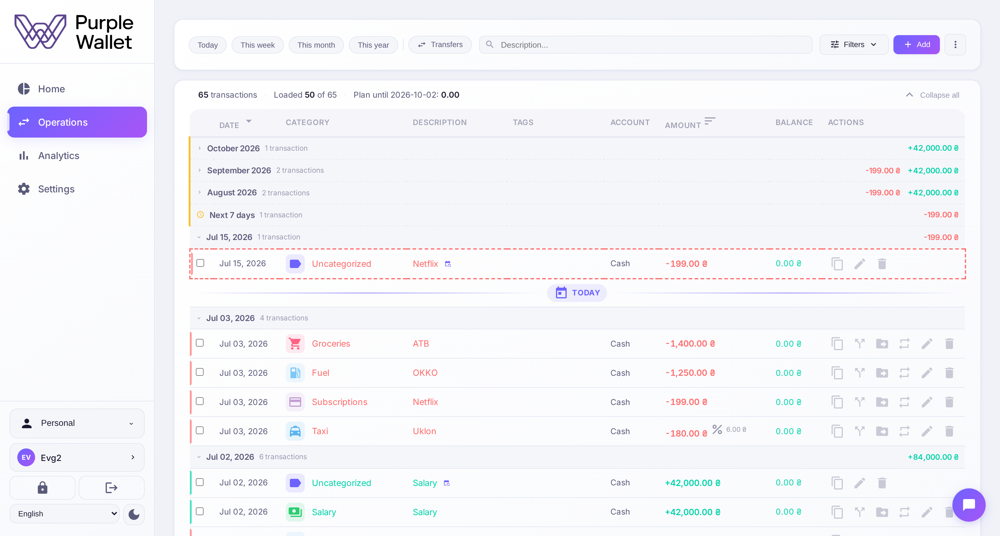 Transaction feed with auto-categories
