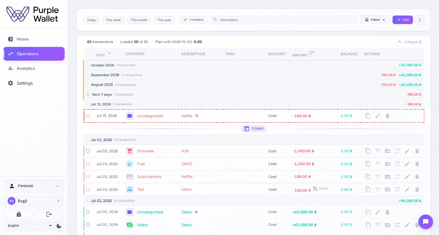 Transaction feed with auto-categories