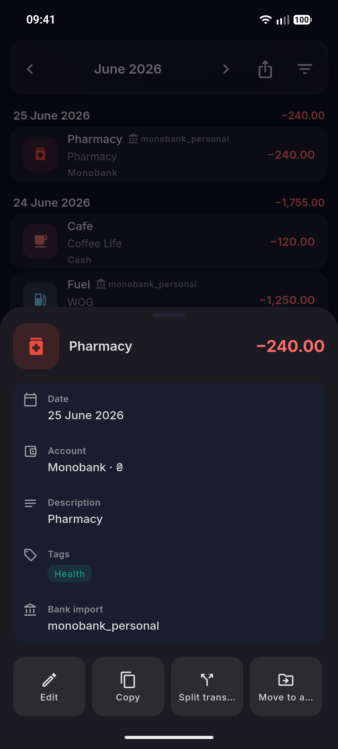 Bank accounts — transaction facts