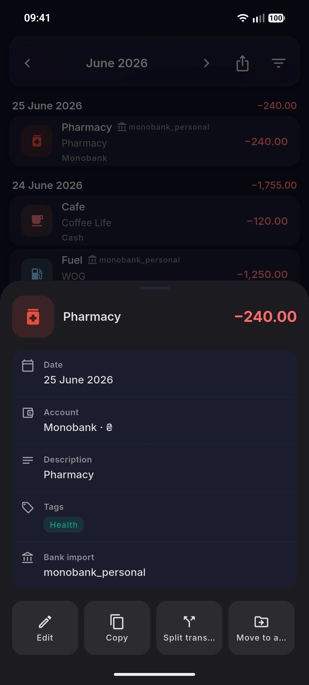 Bank accounts — transaction facts