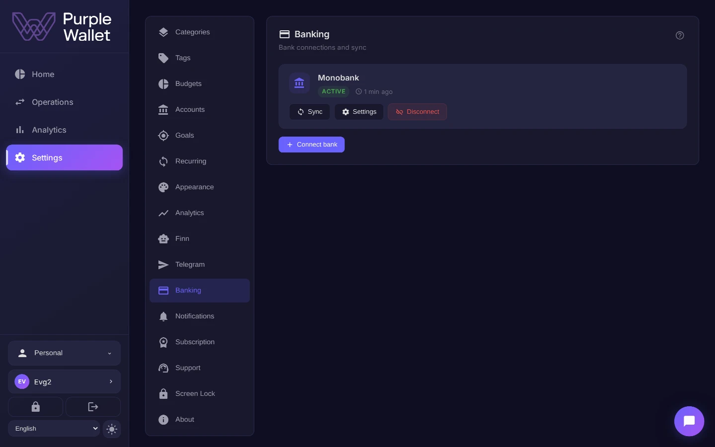 Accounts with a bank connection