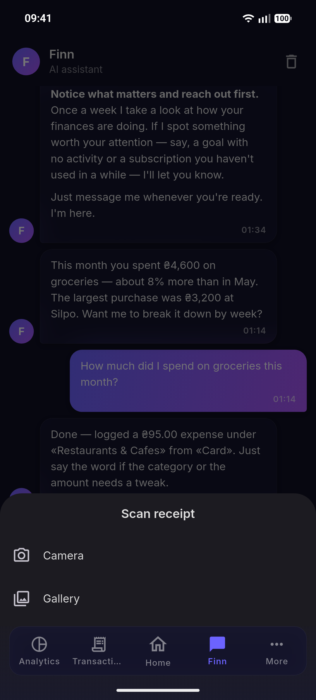Quick transaction entry — receipt photo
