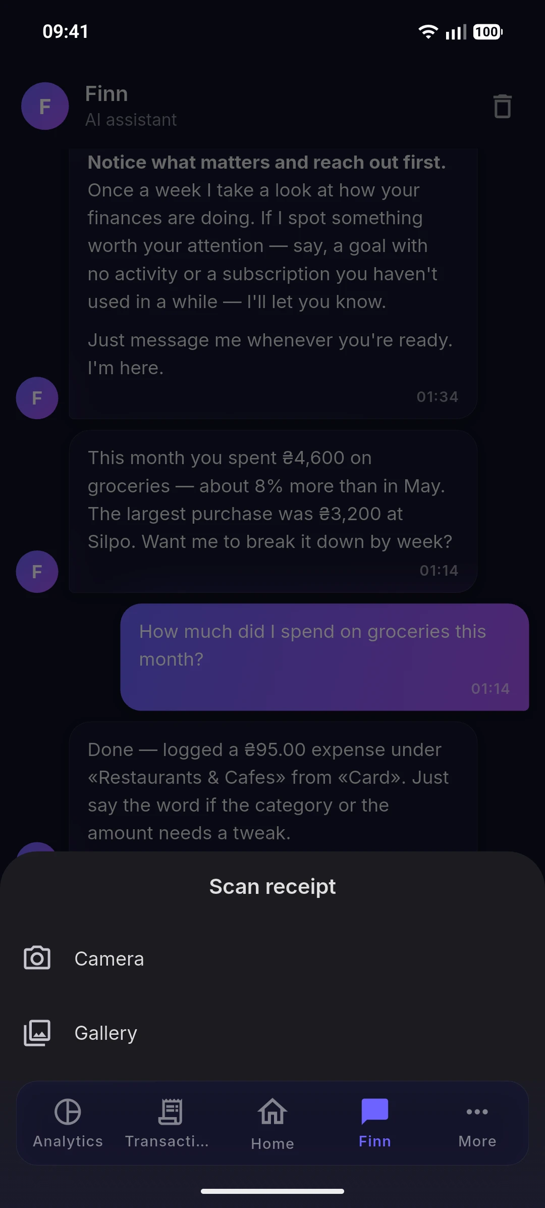 Quick transaction entry — receipt photo