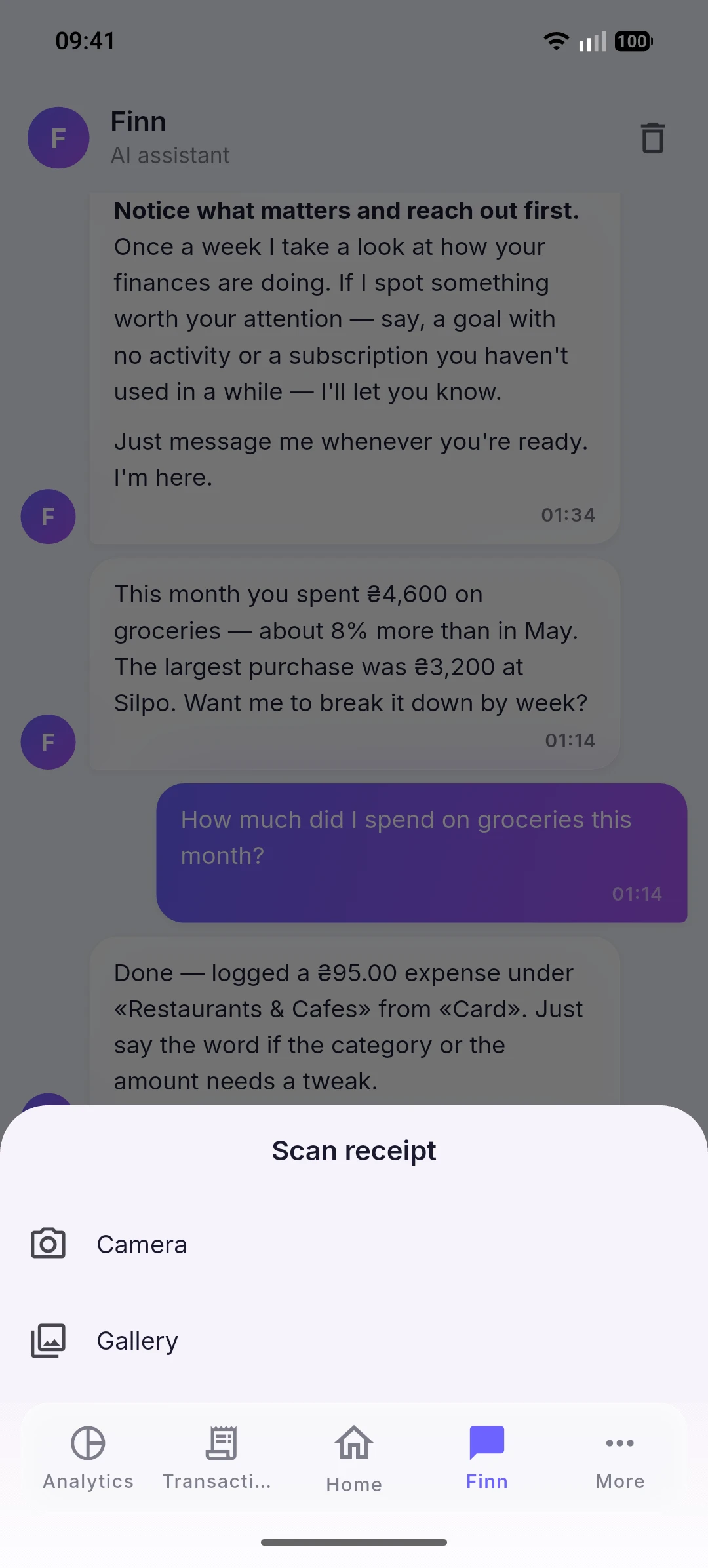 Quick transaction entry — receipt photo