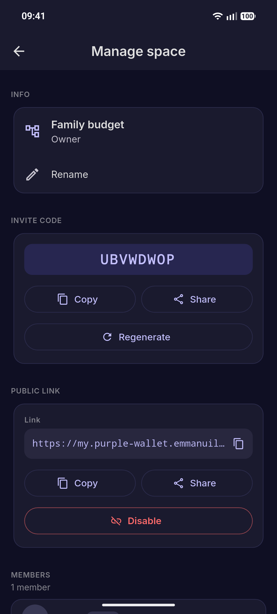 Inviting to a space by code