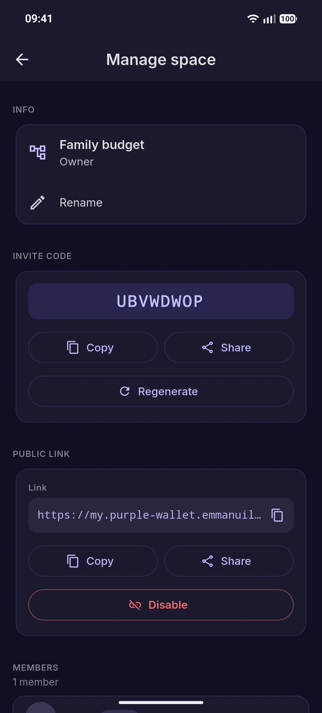 Inviting to a space by code