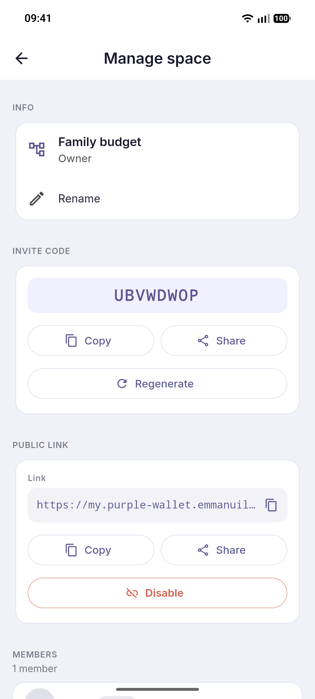 Inviting to a space by code