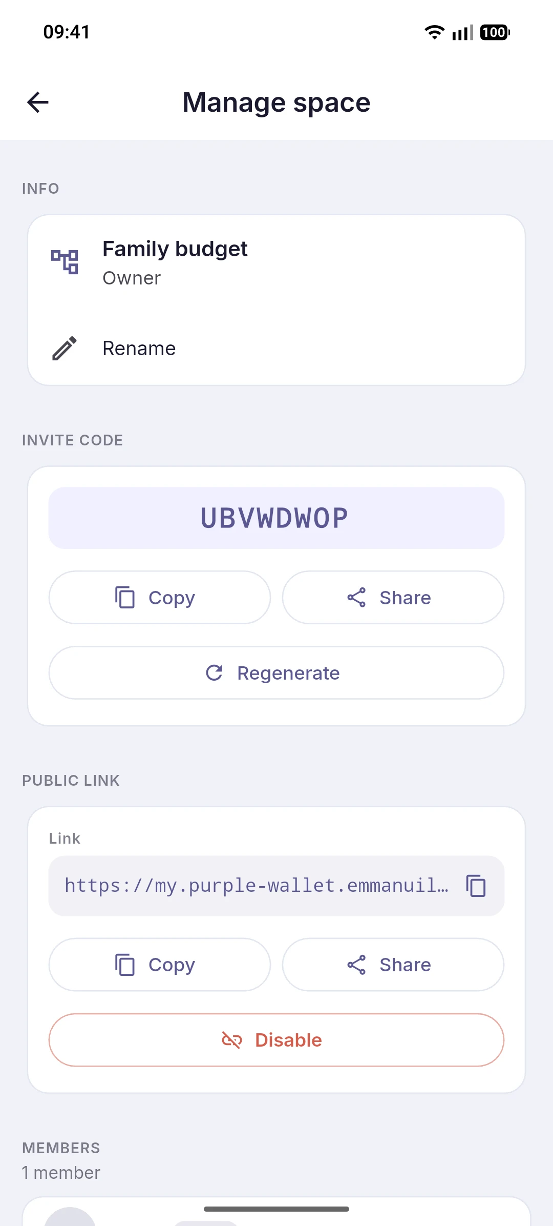 Inviting to a space by code
