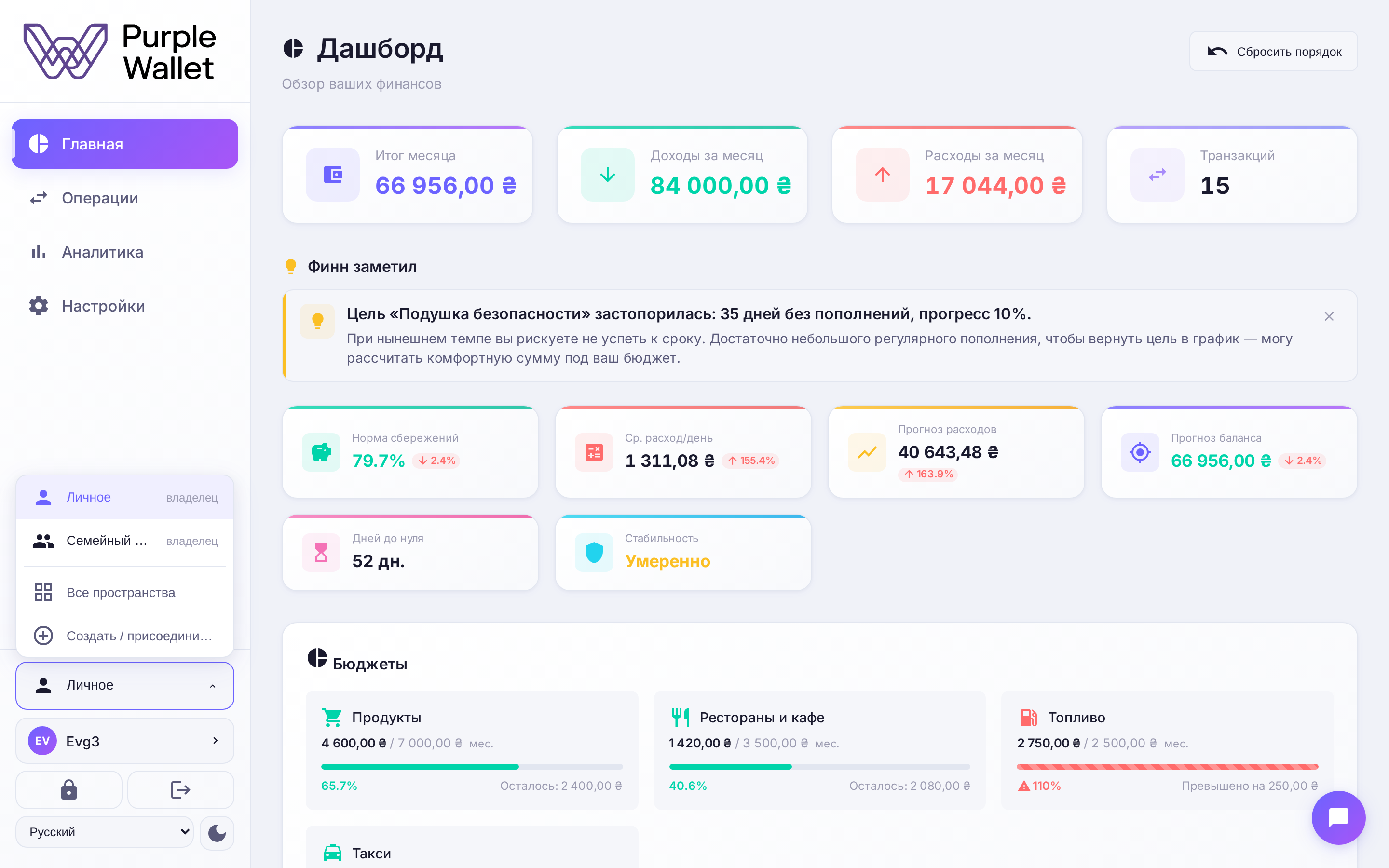 Переключение между пространствами